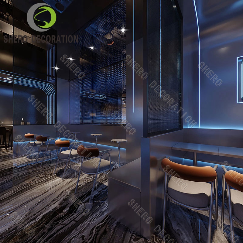 Custom Design Bar Counter Marble Display Cabinet Table and Chairs Nightclub Cocktail Bistro Pub Furniture Set One Stop Solution