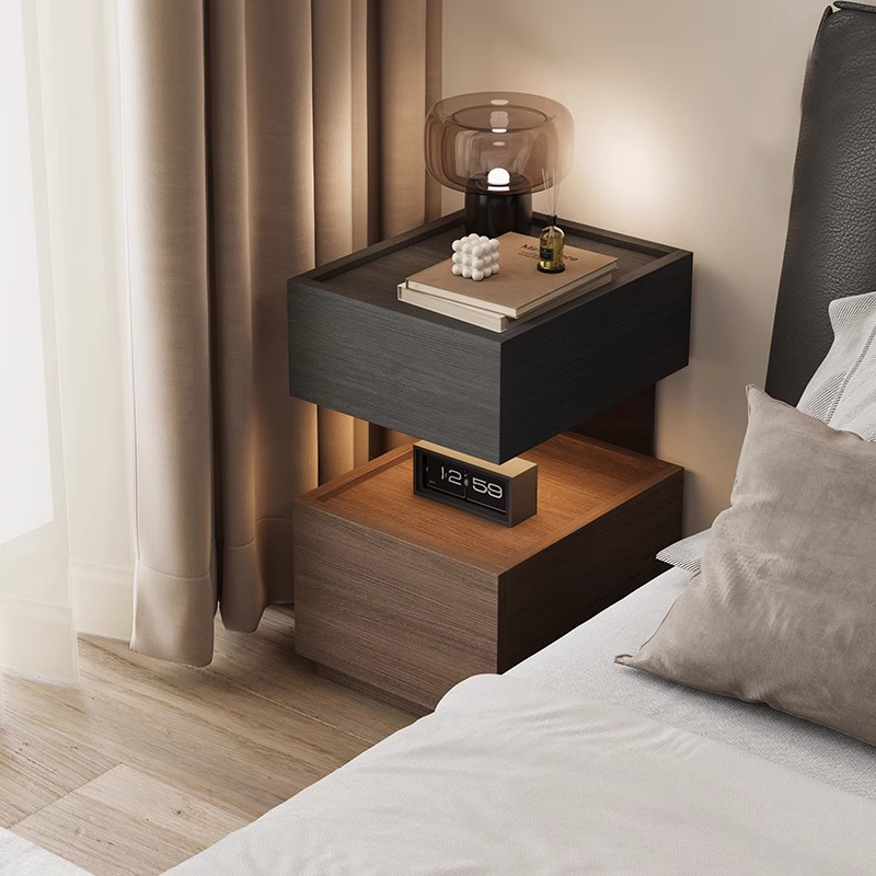JINGSHUN High-End Modern Floating Italian Bedside Table Solid Wood 30cm Small Ultra-Narrow Storage Cabinet Bedroom Light Luxury