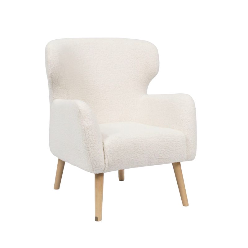 Upholstery Fabric Armchair in Ivory Leisure Sofa Chair with Wood Legs Accent Armchair