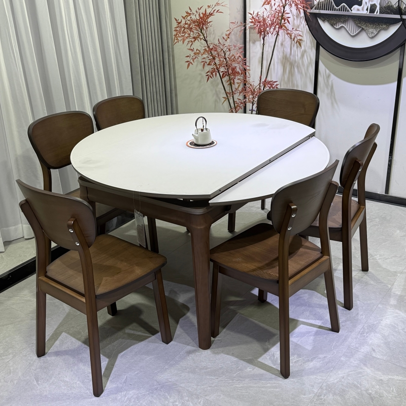 Modern Foldable Dining Table Set with Stylish Solid Wood Legs