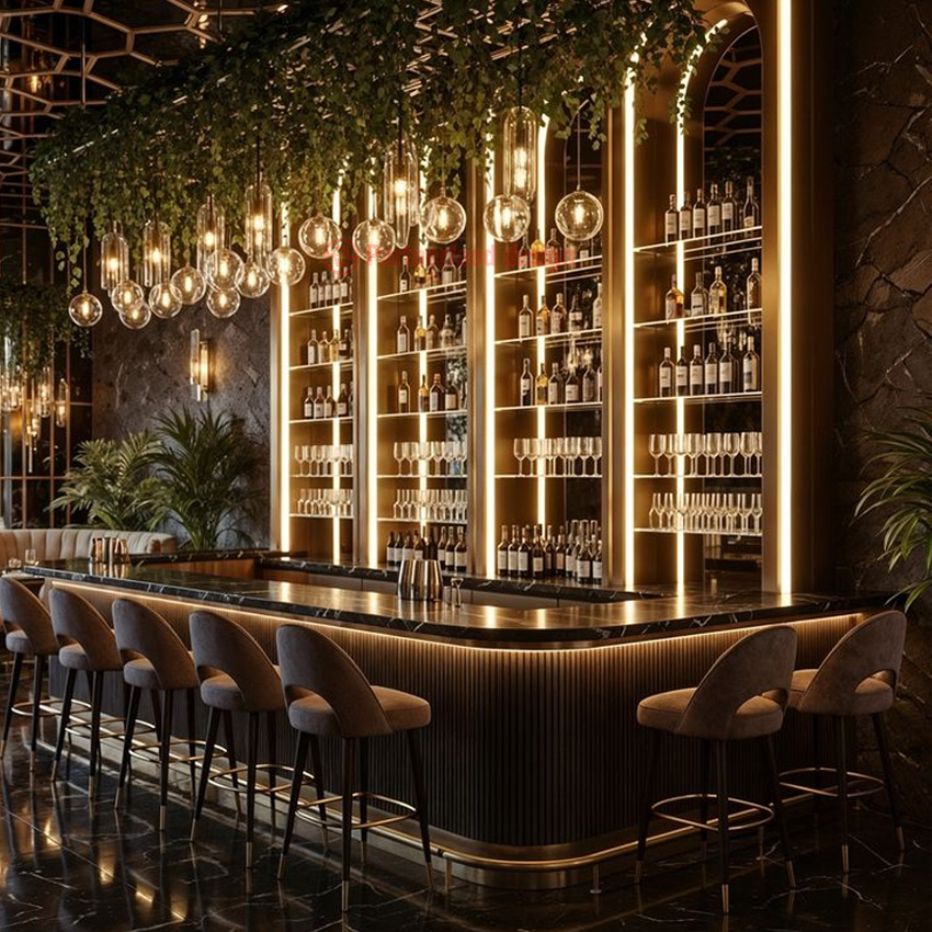 Modern Luxury Curved Marble bar Counter Customized Restaurant bar Counter Equipment One-stop Solution