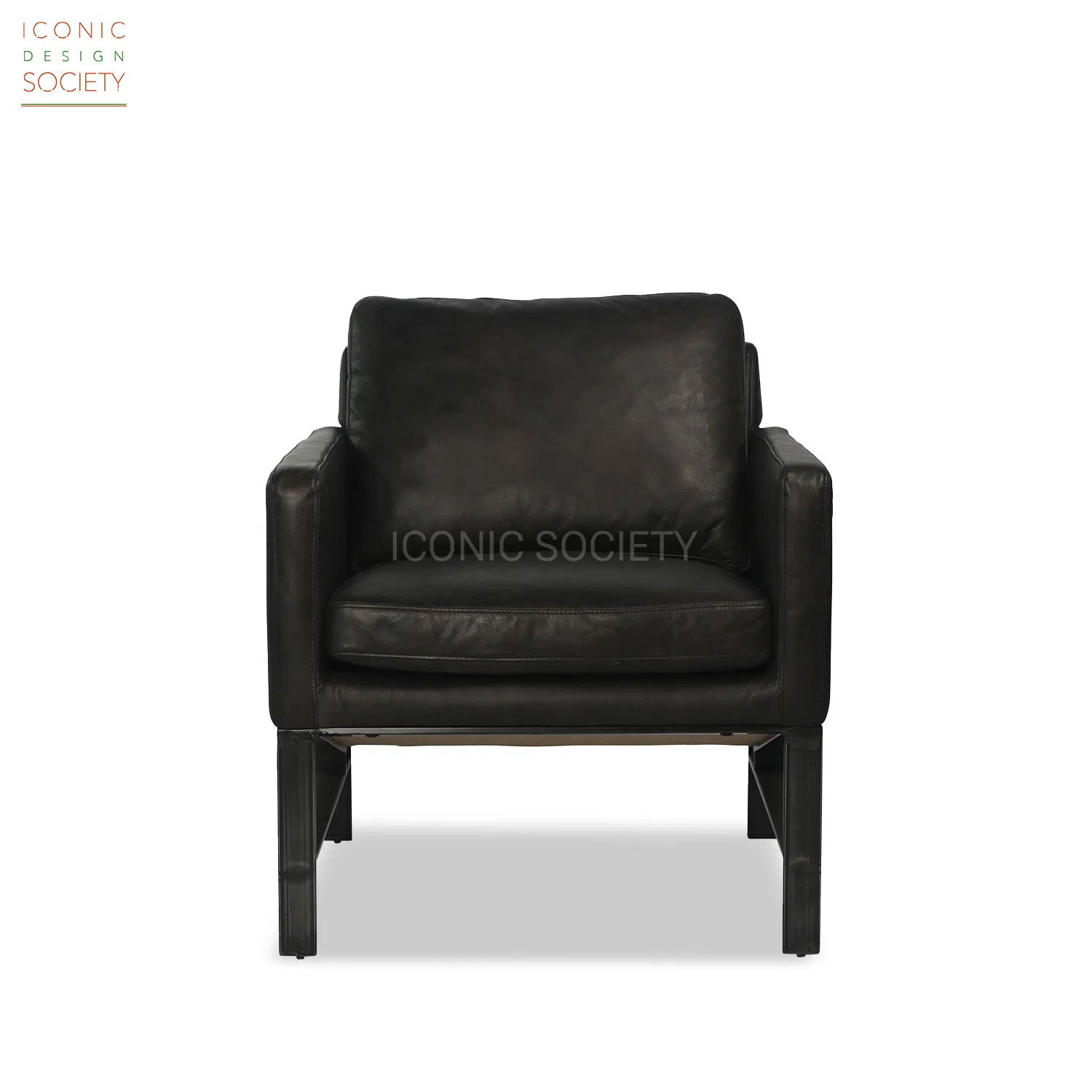 Modern Industrial Home Sitting Room Living Room Club Leisure Hotel Furniture Metal Steel Genuine Leather Accent Arm Chair
