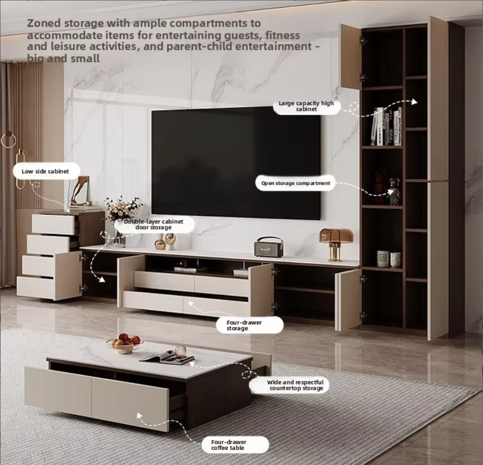 Light Luxury Living Room Storage TV Cabinet Floor-Standing Coffee Table Combination Home Furniture
