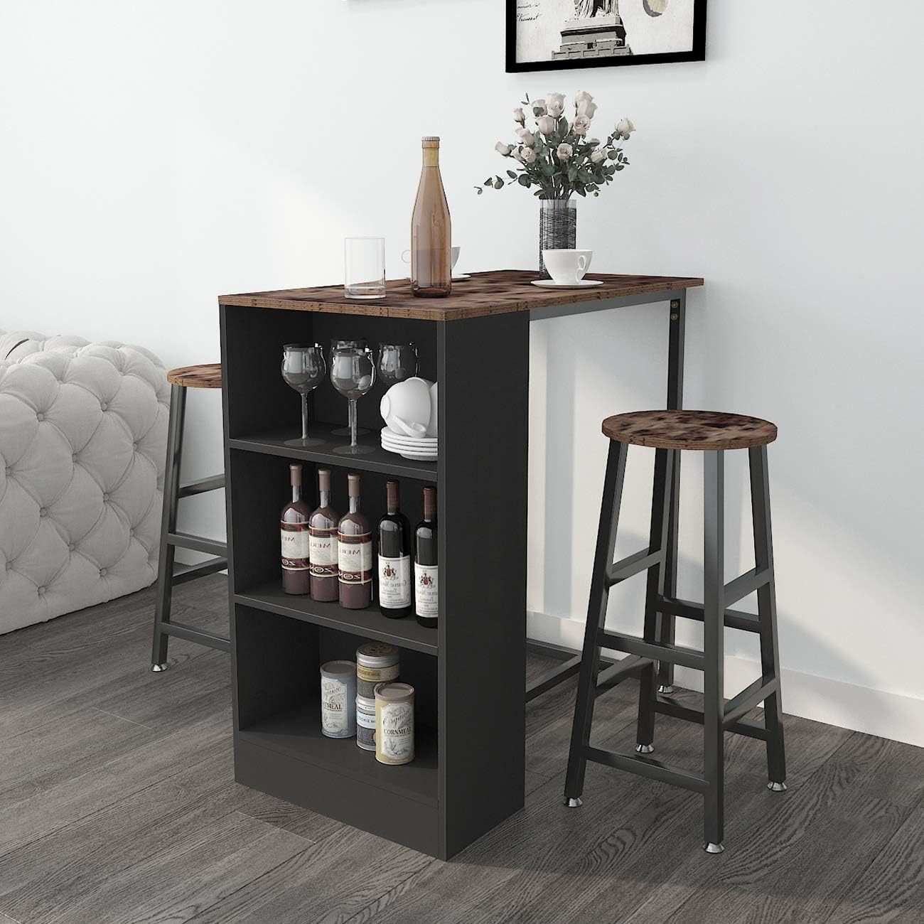 Wooden Dining Room Breakfast Bar Table and Chair Set for Home