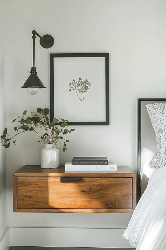 Wall-Mounted Hardwood Nightstand Built-In Floating Bedside Shelf for Space-Saving Modern Bedrooms hardwood Nightstands