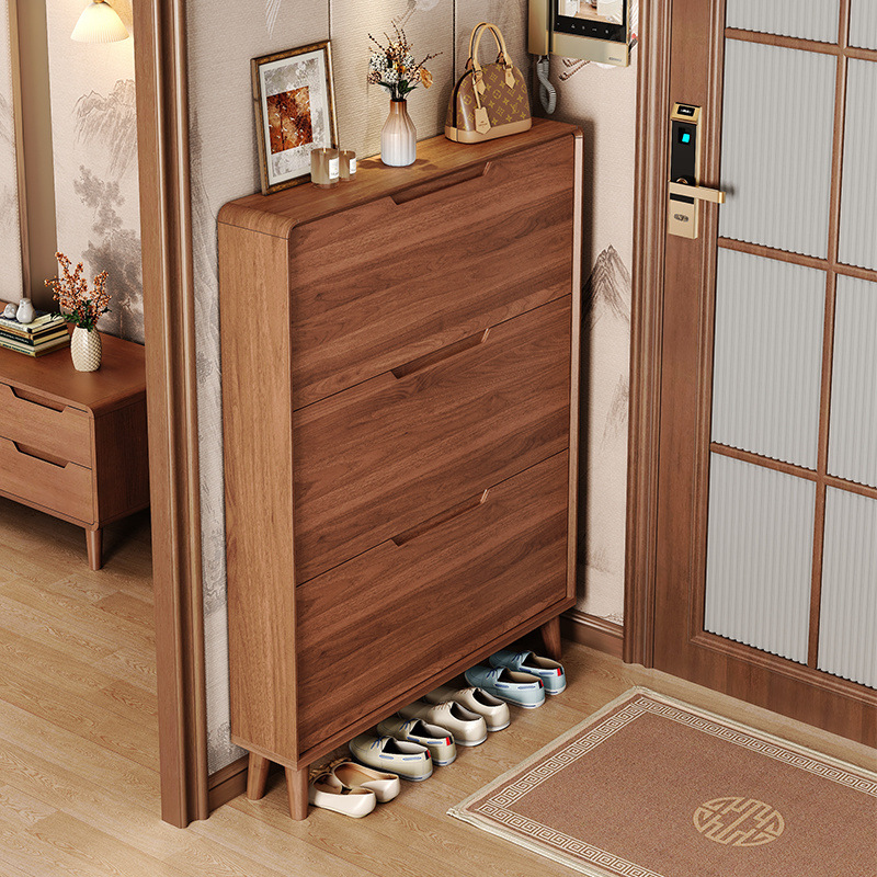 New Modern Wooden Ultra-Thin Tipping Shoe Cabinet Home Entrance Wall-Mounted Hallway Integrated Home Furniture 11 Pairs Foldable