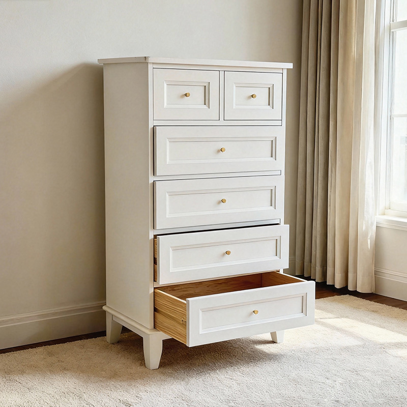 Modern White Solid Wood 6 Drawer Chest Clothing Storage Kids Cabinet for Bedroom Living Room Dresser