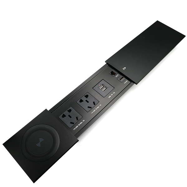 Jiaxin Hidden Black Smart Power Socket Furniture Desktop Sliding With Wireless For Tabletop