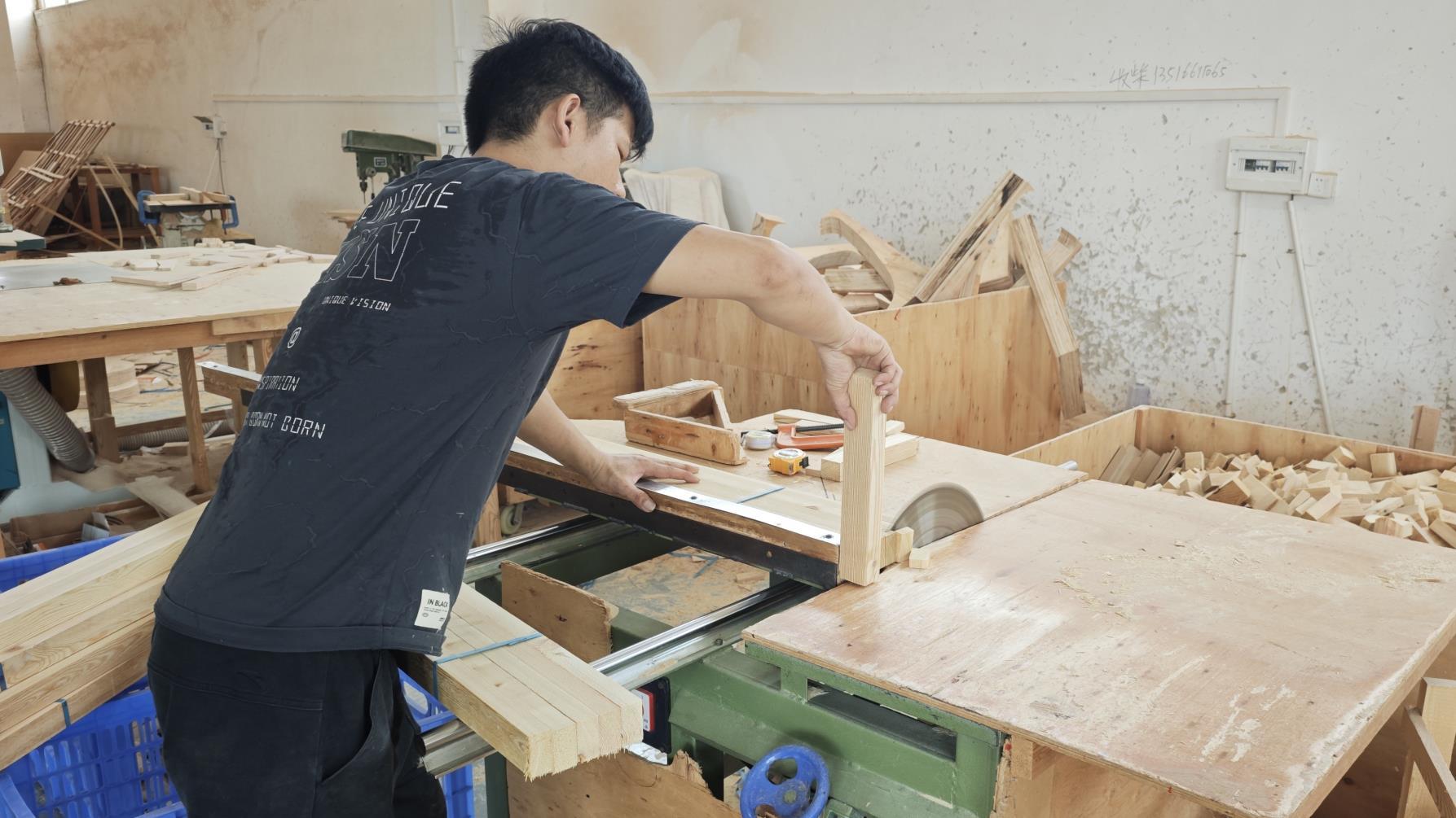 Secondary wood cutting stage in Ambrose Home manufacturing facility