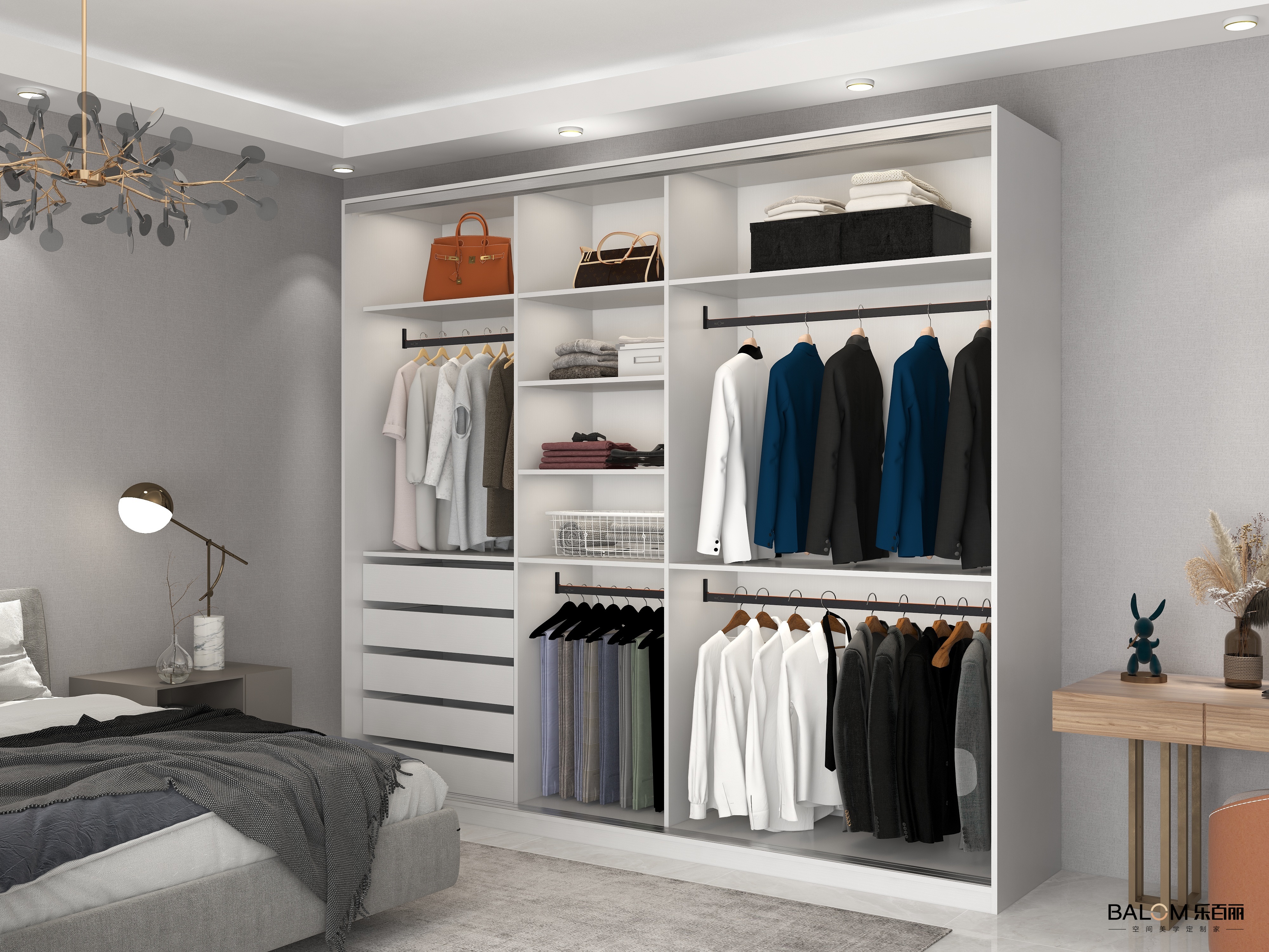 Balom Modern Sliding Door Wooden Wardrobe With Mirrored Panels Space-Saving Storage Solution For Bedrooms For Home Use