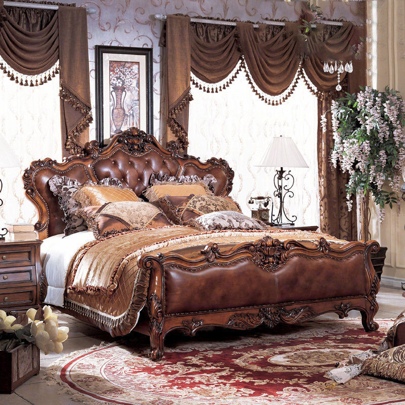Bedroom Beds | Wooden Beds | King-Size Double Beds | Luxury Beds | American Style Vintage Carved Solid Wood Customizable Beds