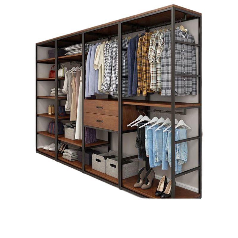 Simple Wardrobe Bedroom Modern Combination Rental House Open Cloakroom Floor Hanger Storage Cabinet Made China No Assembly