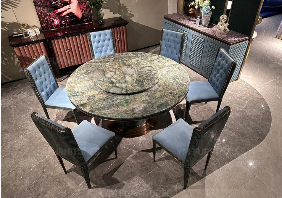 Dining Room Modern Furniture Round Wooden Lacquer Dining Table Set with Rotating Turntable