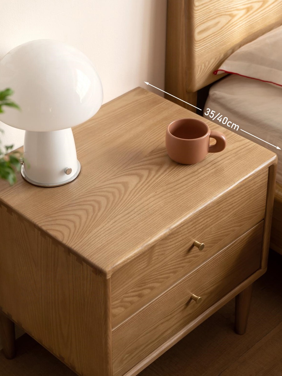 Nature Solid Oak Wood Night Stand Modern Luxury Design With 2 Drawers For Apartment Bedroom And Living Room
