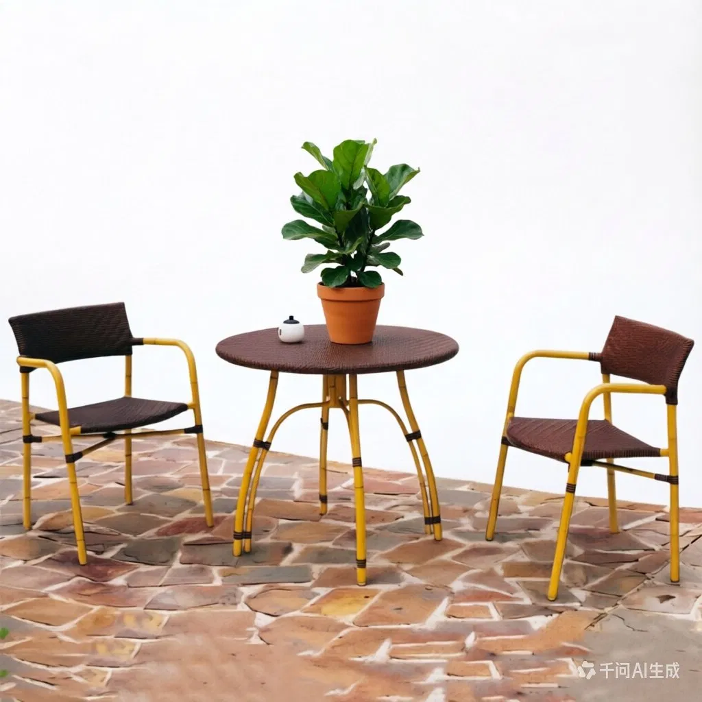 Panda Look Wicker Chair Stacking Rattan Outdoor Dining Table Set
