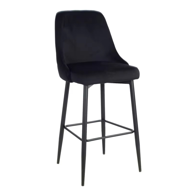 Modern Black Velvet Fabric Kitchen bar Stool with Footrest