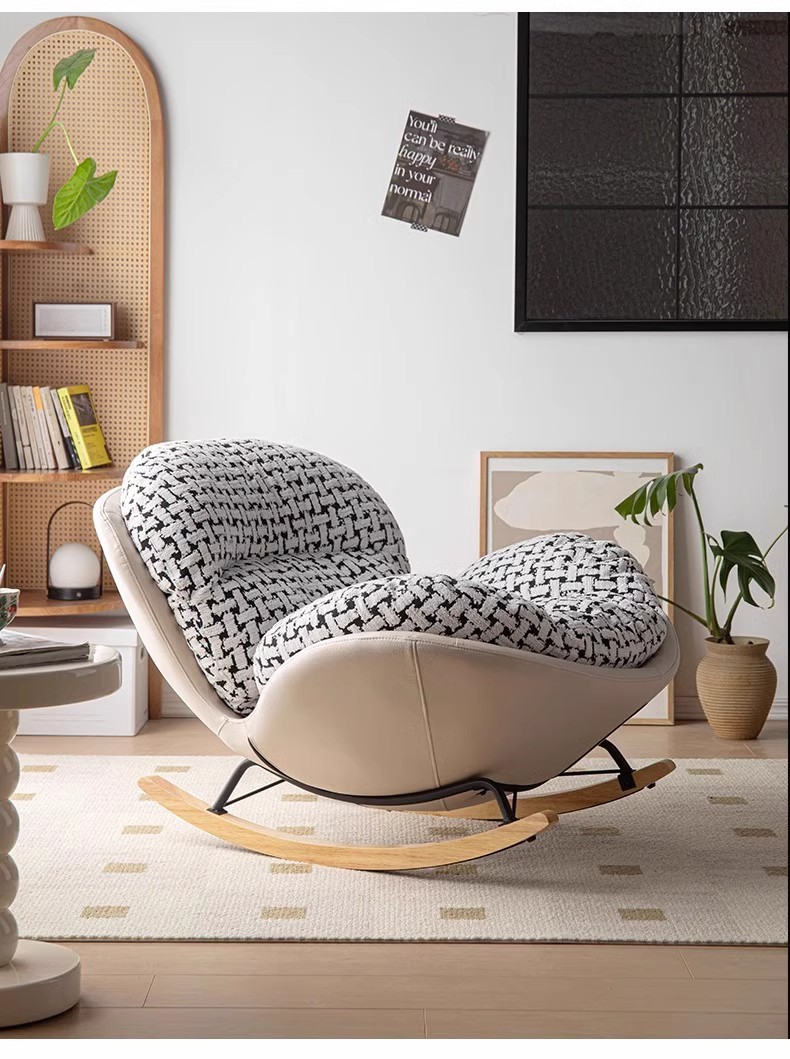 Modern Luxury Living Room Egg Rocking Recliner Lounge Sofa Single Lazy Chair with Metal Frame