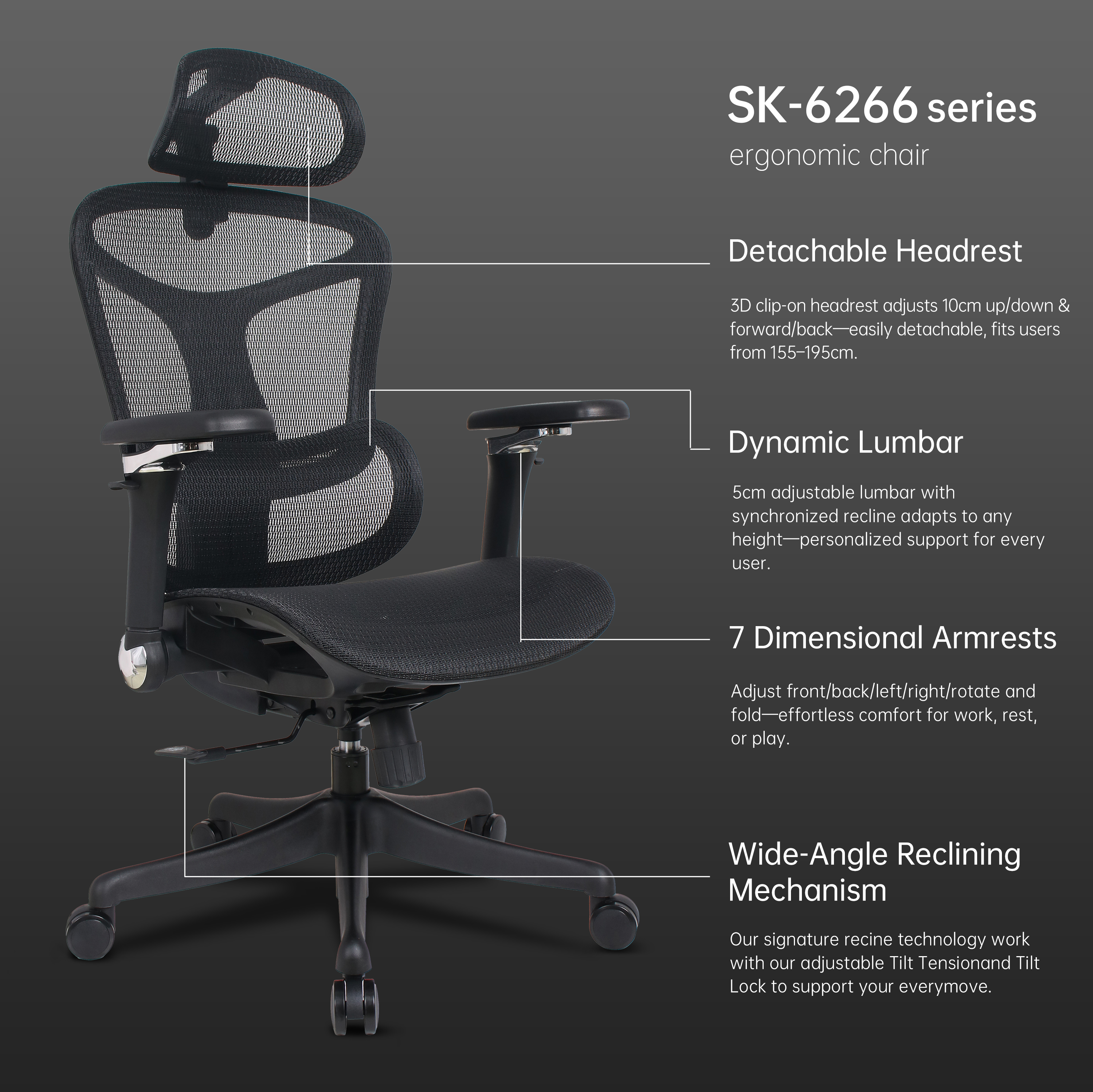 Ergonomic Office Chair with 7D Armrests &amp; Dynamic Lumbar Support Silla De Trabajo Home Office Chair Silla Ergonomica Oficina