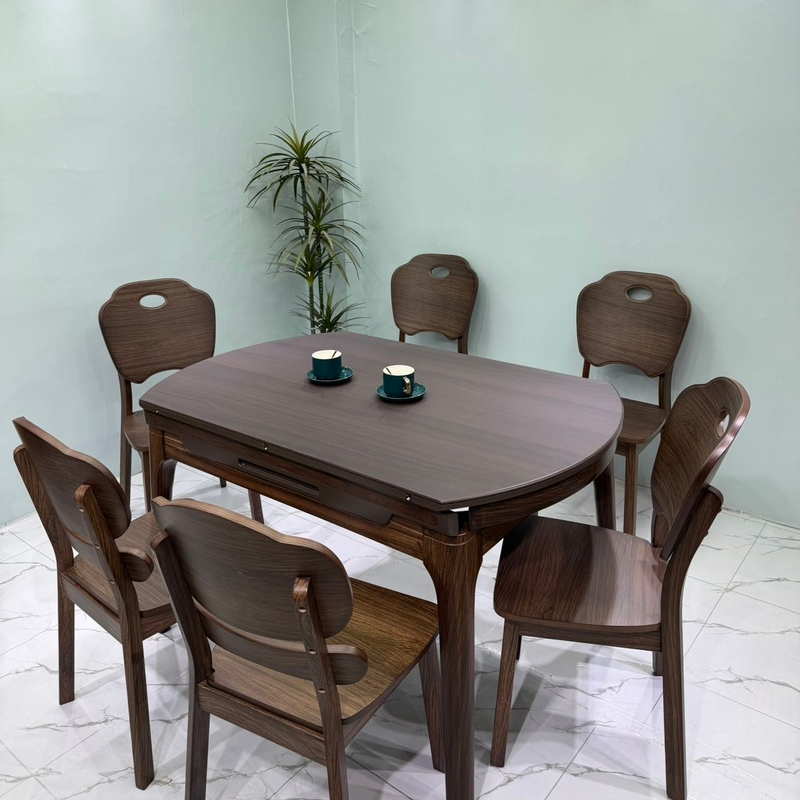 Modern Minimalist Oak Frame Dining Room Set with Glass Table