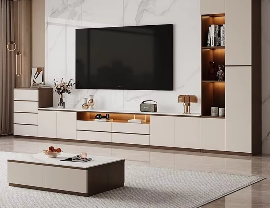 Light Luxury Living Room Storage TV Cabinet Floor-Standing Coffee Table Combination Home Furniture