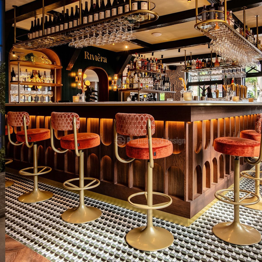 Modern Luxury Curved Marble bar Counter Customized Restaurant bar Counter Equipment One-stop Solution