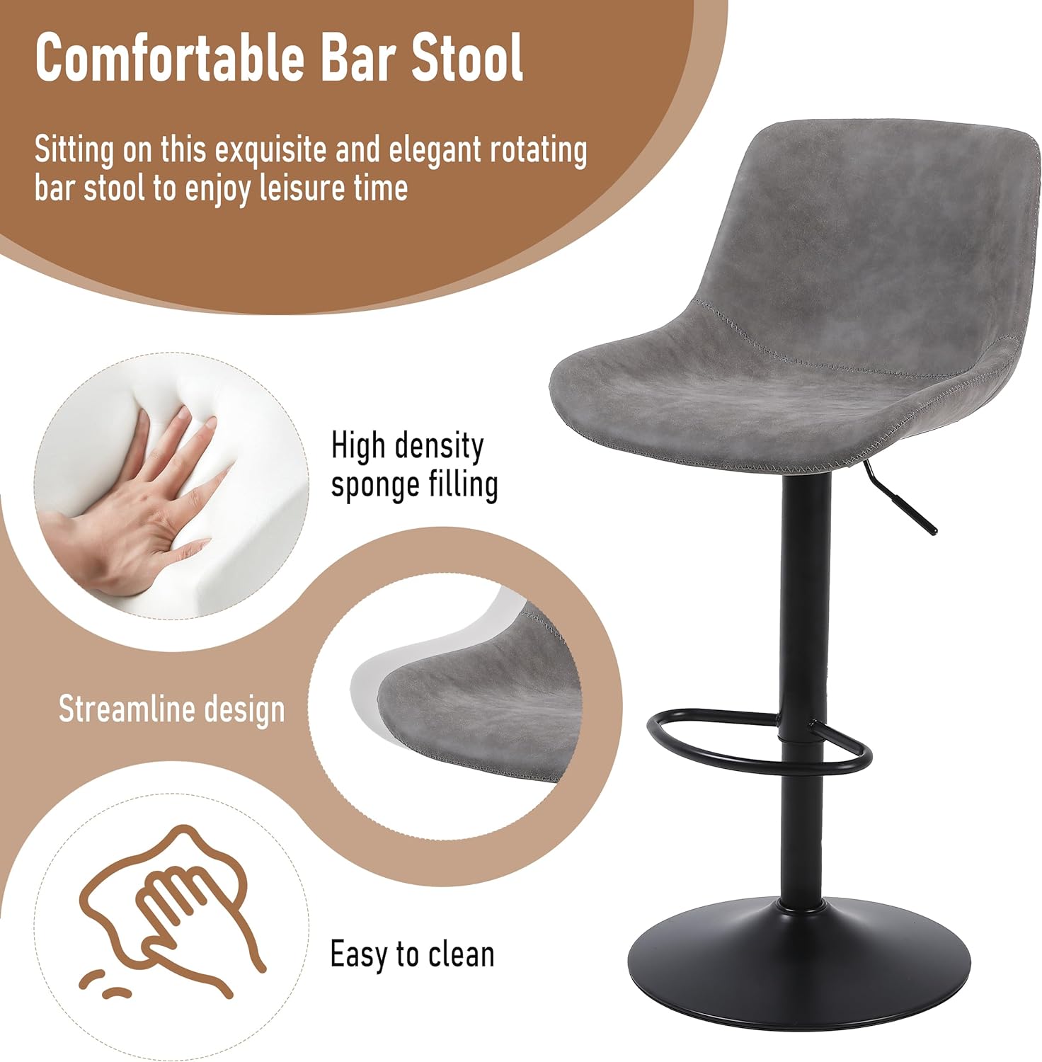 Swivel Bar Stools with Back Adjustable Modern Bar Chairs PU Leather Kitchen Island Stool bar Chairs