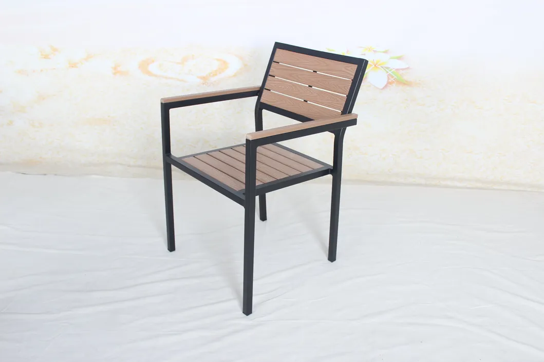 Outdoor Restaurant 7 Pieces Plastic Wood Table Chairs Garden Furniture Dining Set