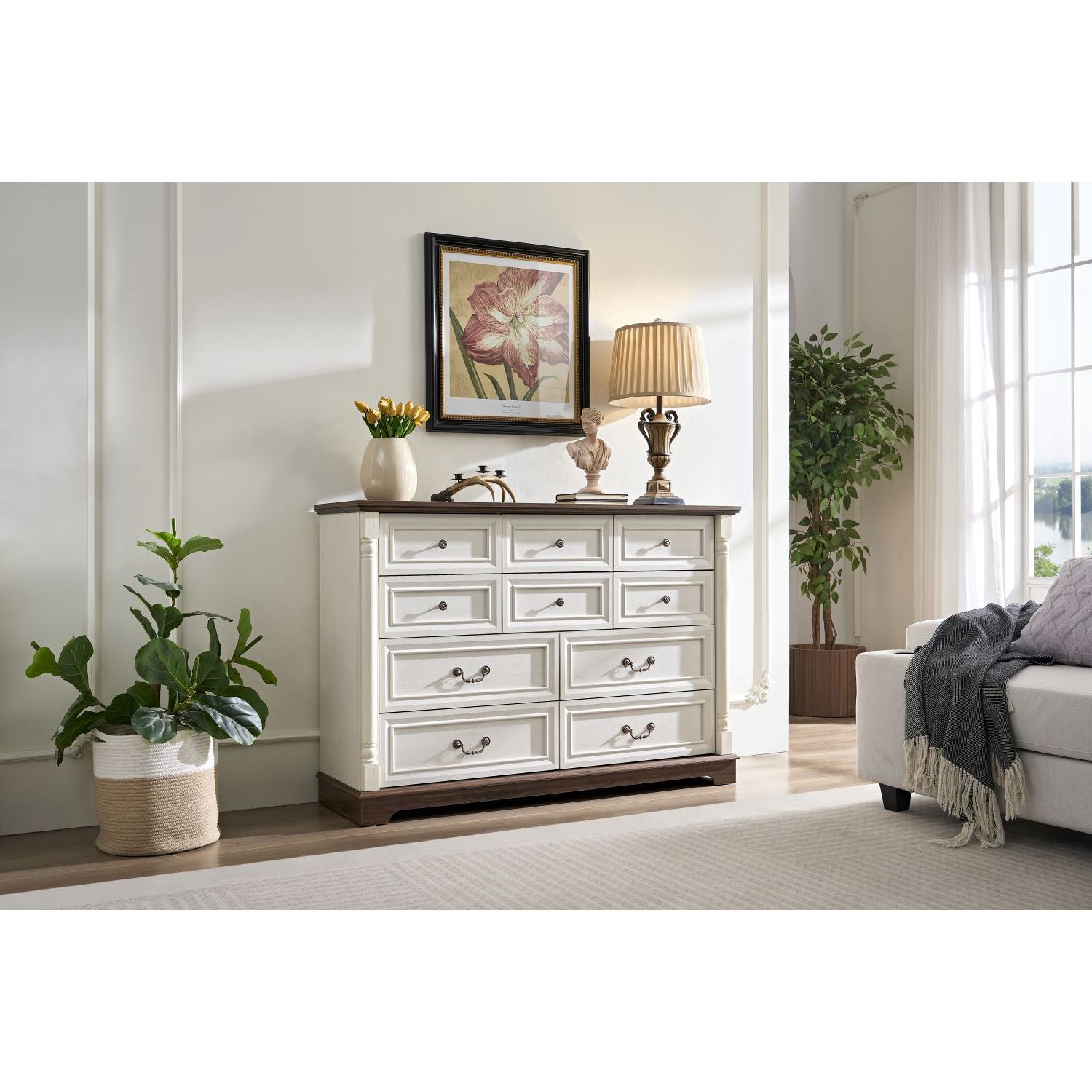 Rustic Wooden 10-Drawer Dresser Chest for Bedroom & Living Room Base Riser Trim Storage Chest Drawers