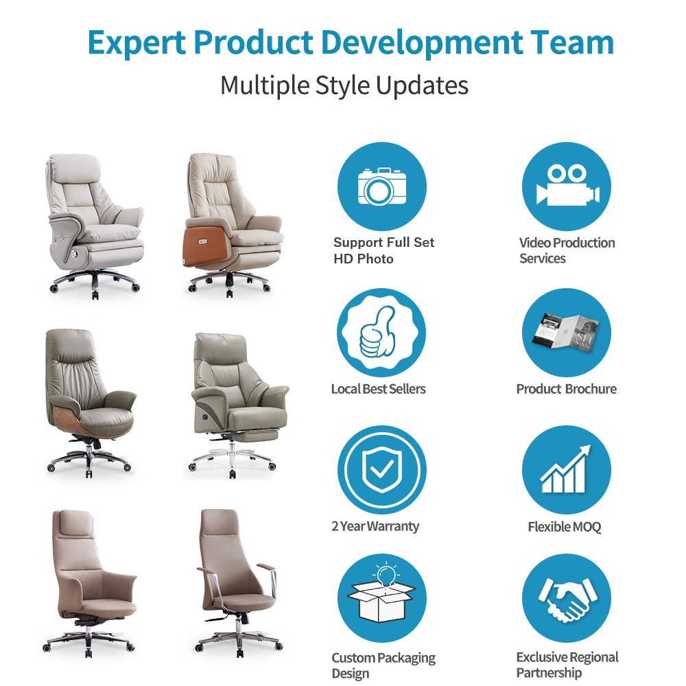 Smart Electric Control Genuine Leather Office Chair Modern Design Ergonomic Home Office Computer Chair With Footrest Wheels