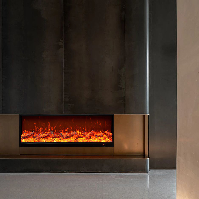 Indoor 2D LED Decorative Electric Fireplace Wall-Mounted Metal Modern Wood Charcoal TV Stand Remote Control Adjustable
