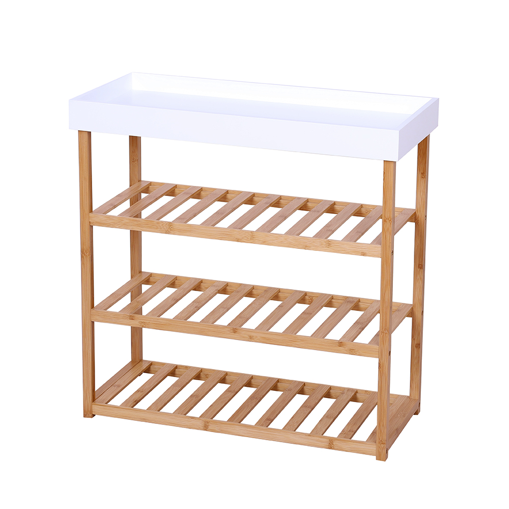 Entryway Bamboo Console Table with Storage Rack Shoe Rack White Table Console for Living Room Sofa Side