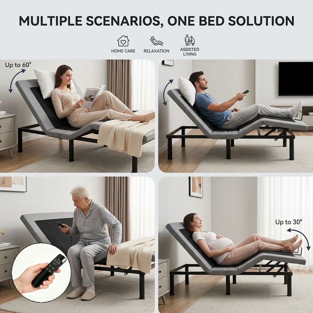 Factory Wholesale Foldable Iron Electric Bed Frame Multi-Angle Support &amp; Adjustable for Indoor Multiple Scenarios, CE/ISO