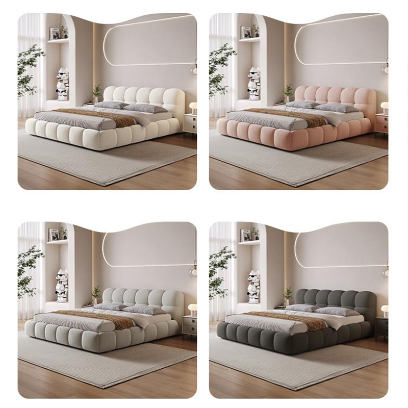 Boucle Cloud Bed Marshmallow Puff Bed Frame King Queen Size Modern Bedroom