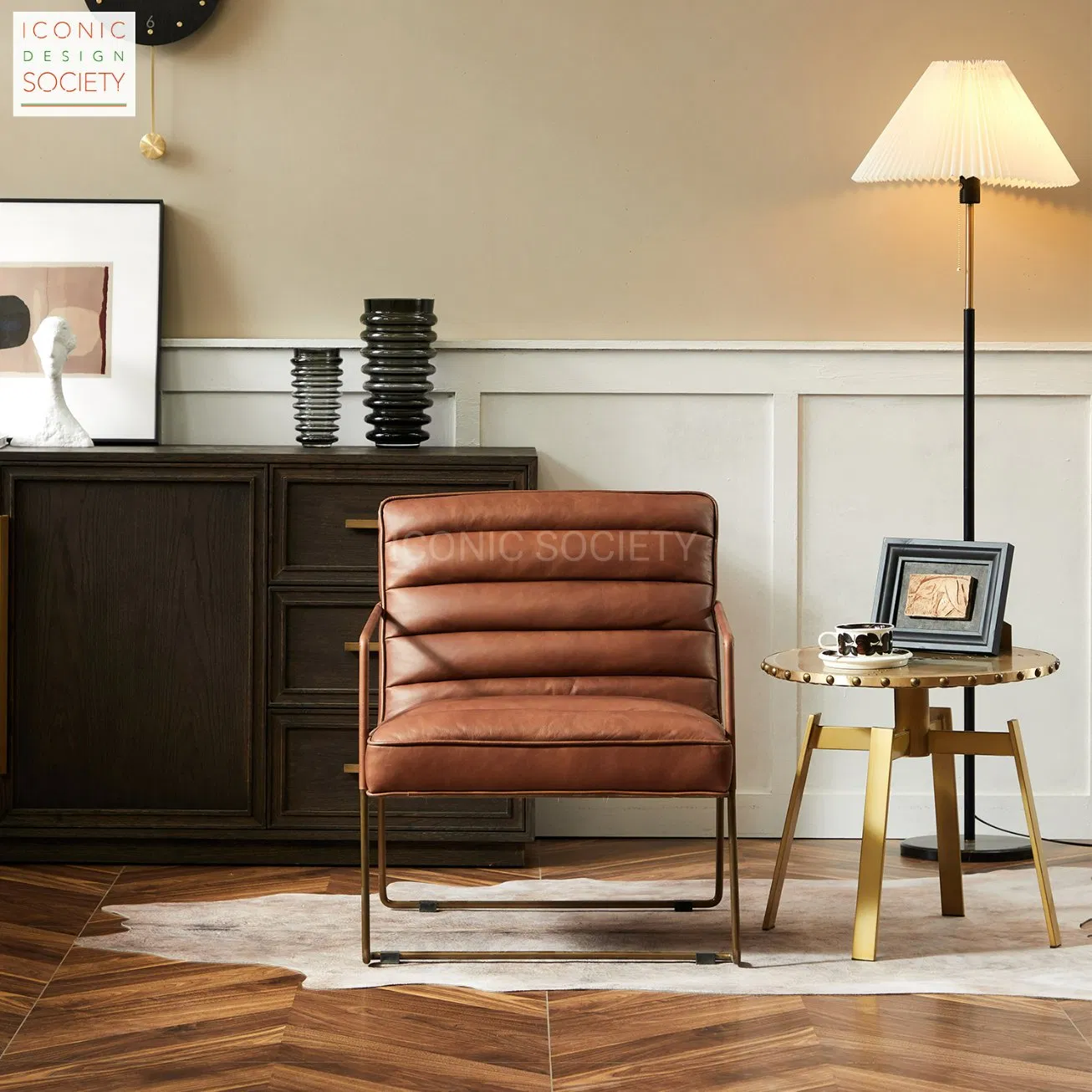 Industrial Modern Genuine Leather Foshan Custom Wholesale Living Room Restaurant Hotel Home Furniture Metal Steel Pipe Leather Dining Accent Chair
