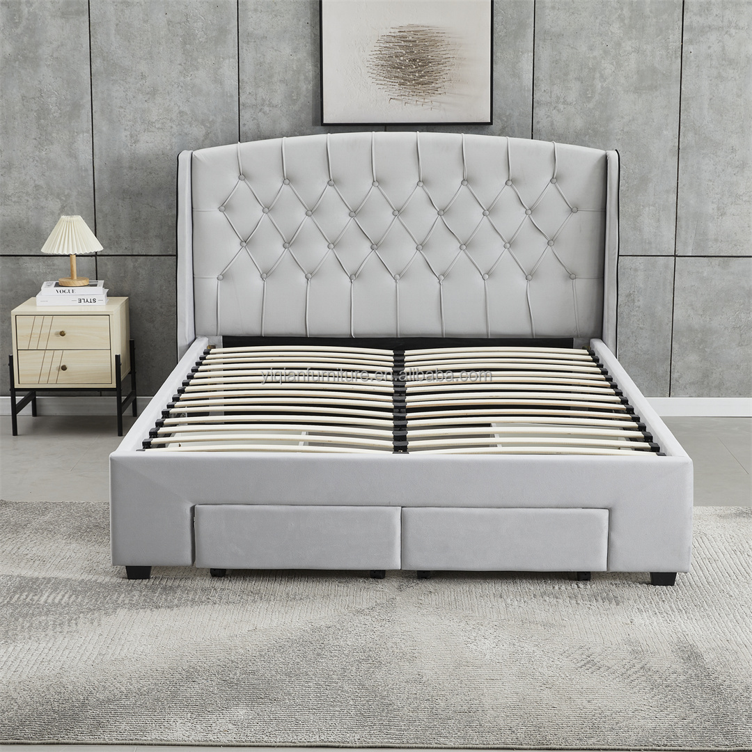 Affordable Tufted Upholstered Bed with Large Storage Drawers, Modern Bedroom Furniture Bed Frame