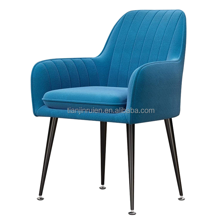 High Back Comfortable Yellow Upholstered Velvet Fabric Dining Chair with Cushion