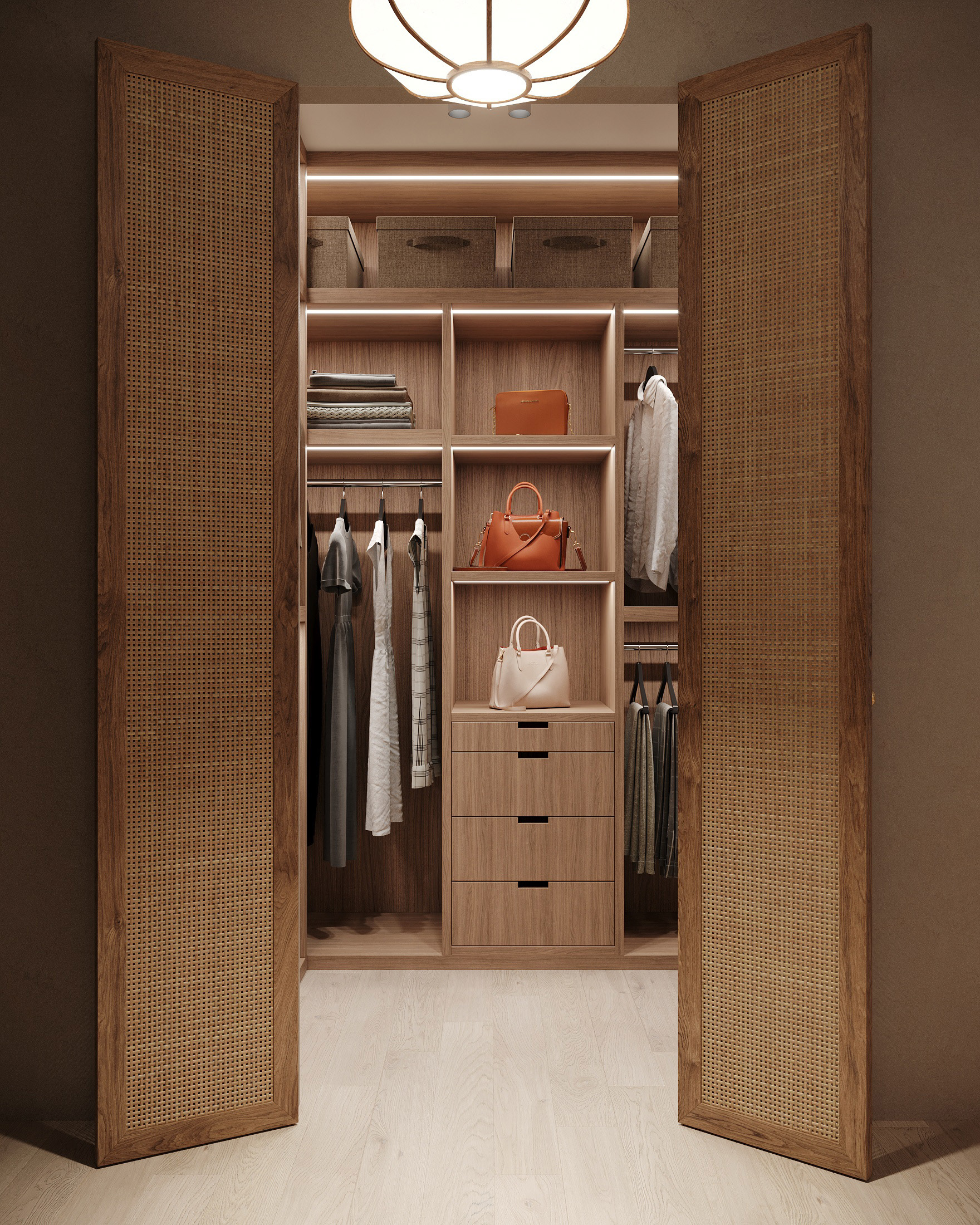 YK Modern Design Wooden Walk-in Closet Bedroom Furniture Adjustable Easy Assembly Convertible Clothes Storage Cabinet for Villa