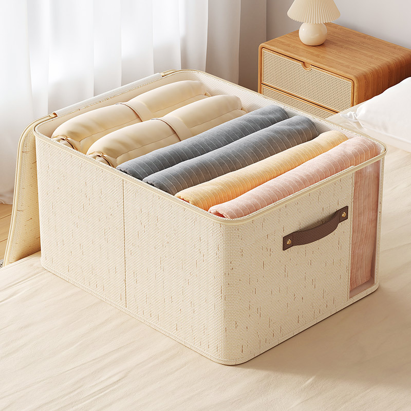Tianshan Cotton Linen Double Window Zipper Foldable Multi-Purpose 40L-50L Storage Box for Clothes &amp; Toys Household Bedroom Use
