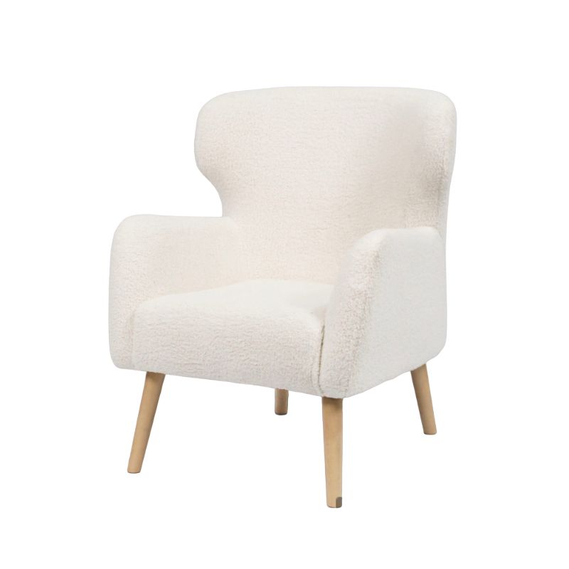 Upholstery Fabric Armchair in Ivory Leisure Sofa Chair with Wood Legs Accent Armchair