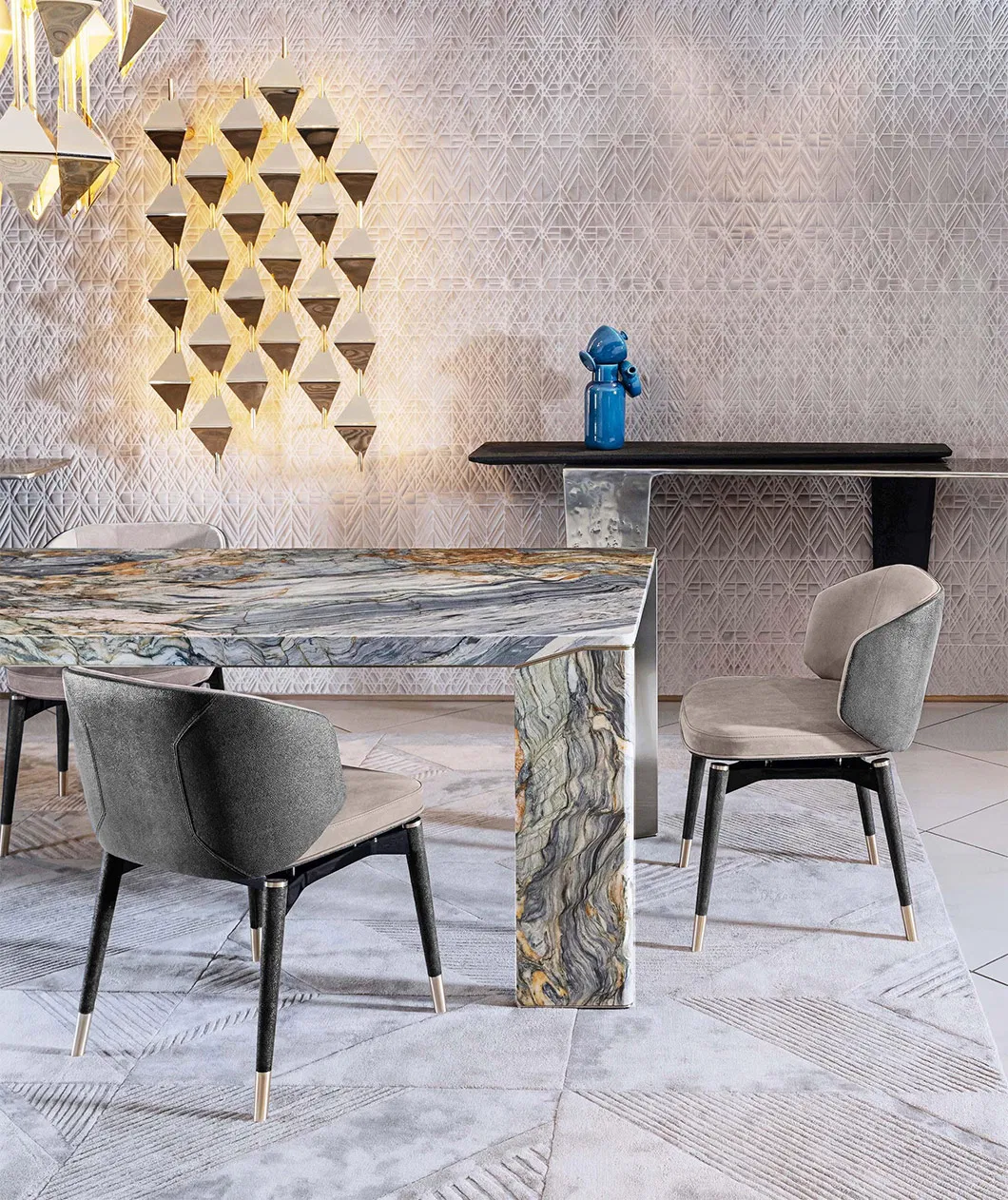 Luxury Modern Rectangular Marble Dining Table Set for Stylish Home Dining Room