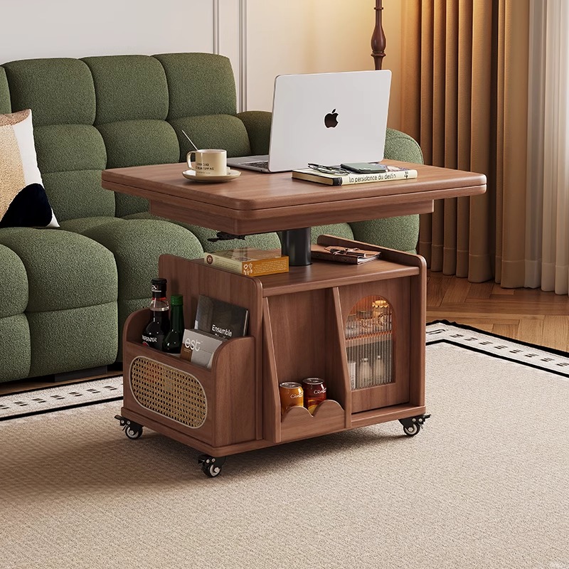2026 Modern Style Creative Log Wind Mobile Coffee Table Wheeled Multi-Functional Storage for Living Room Bedroom Office