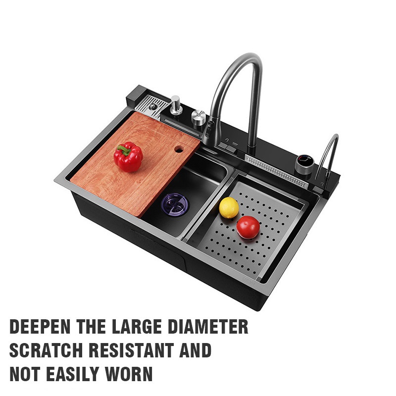Smart LED Digital Display Kitchen Sink Multifunction Modern Waterfall Stainless Steel Smart Kitchen Sink