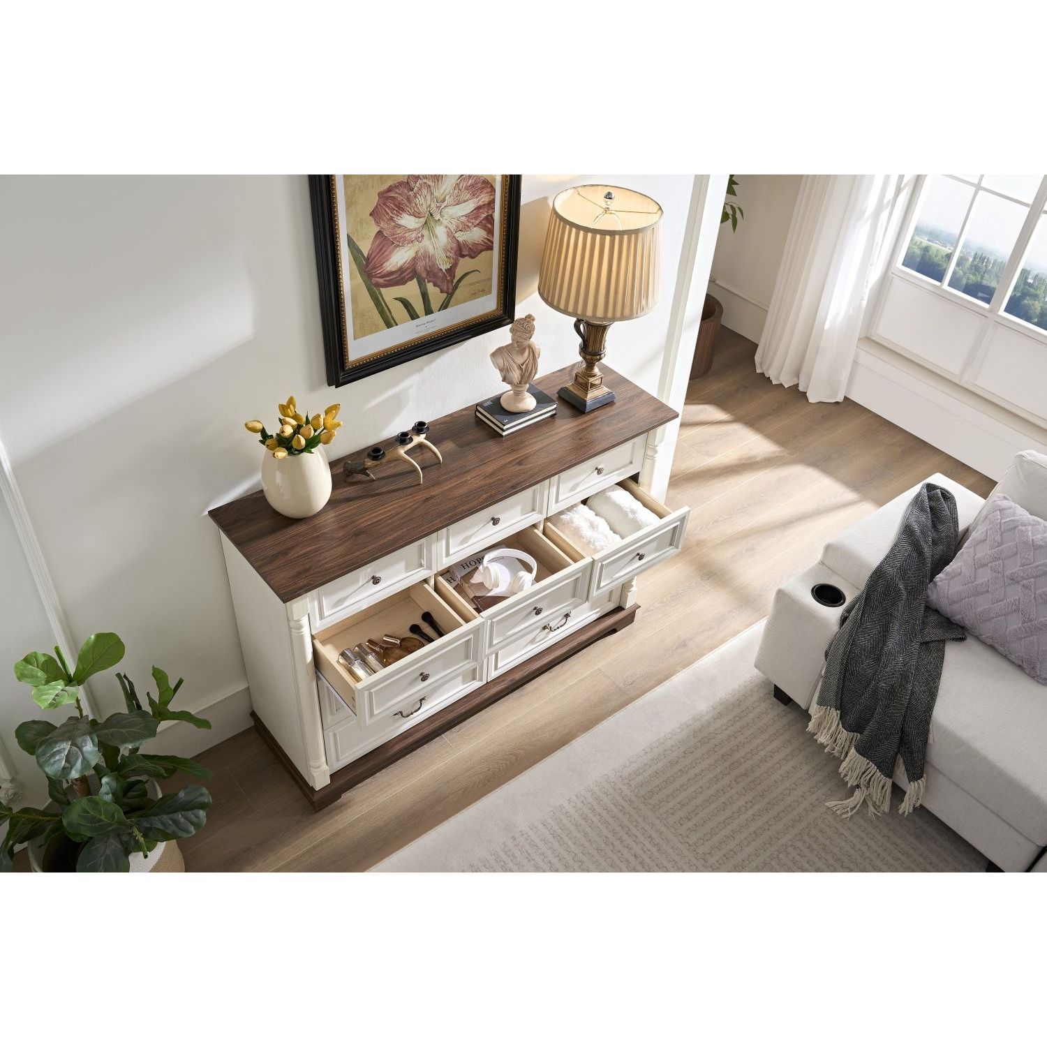 Rustic Wooden 10-Drawer Dresser Chest for Bedroom & Living Room Base Riser Trim Storage Chest Drawers