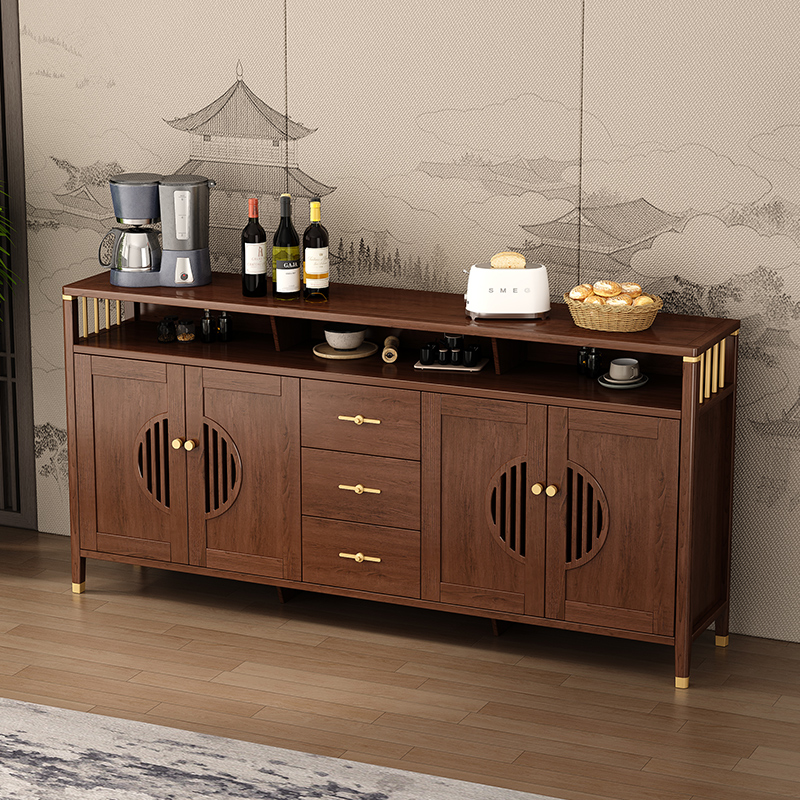 New Chinese Retro Style Dining Cabinet with Solid Wood Frame Metal Handle Luxury Living Room Sideboard for Home Bar Farmhouse