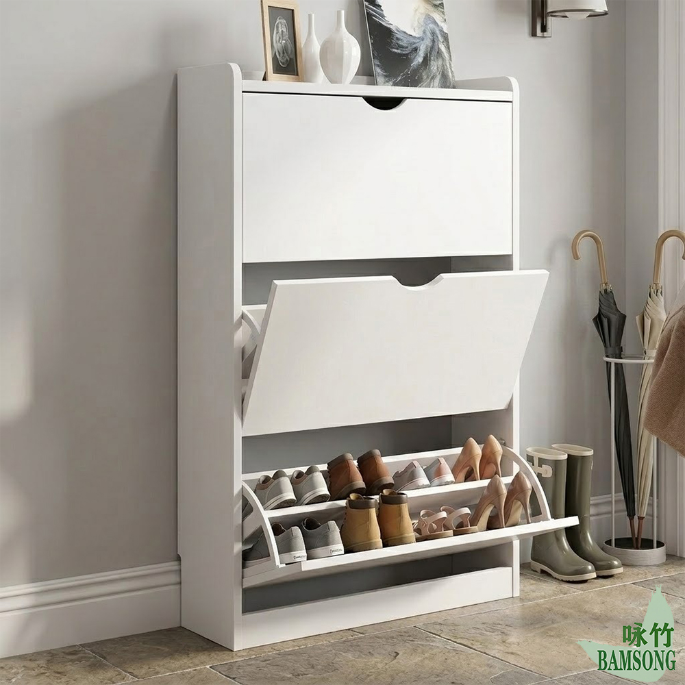 White Adjustable Shoe Cabinet Home Living Room Ultra-Thin Flip-down Design Modern Simple Wooden Wall-Mounted Shoe Storage Rack