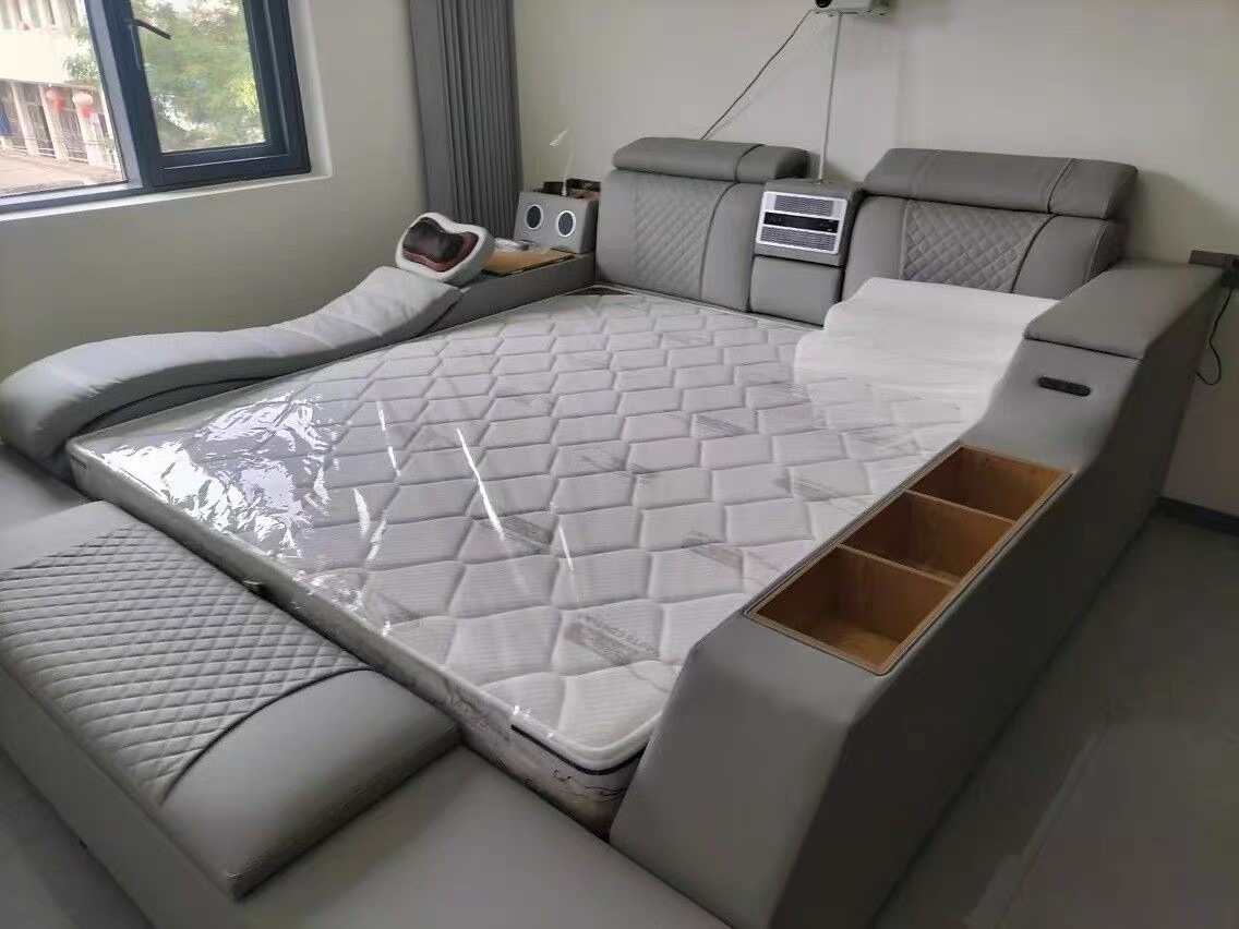 USB Wood Massage Bed Set Smart King Size New Modern Luxury Bedroom Furniture Morden Function Technology Smart Bed Queen