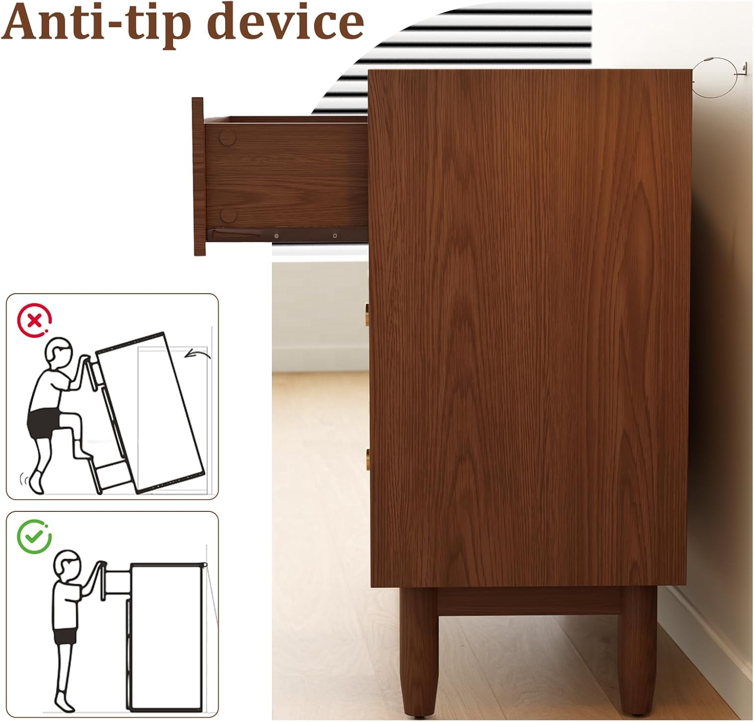 US Stock 6-Drawer Wood Dresser with Brushed Finish Large Storage Cabinet Bedroom Closet &amp; Kitchen Living Room Furniture DG026