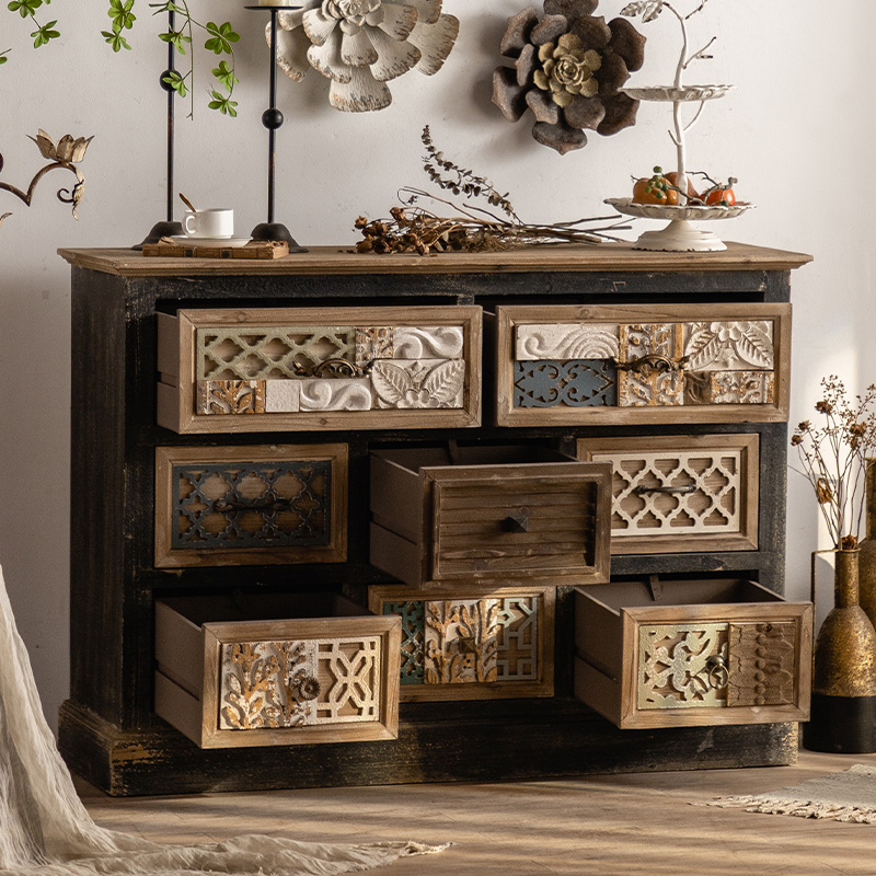 Luxury European Vintage Living Room Cabinets Carved Drawers Adornment Ark Wood Chest Buffet Sideboards Display Cabinets