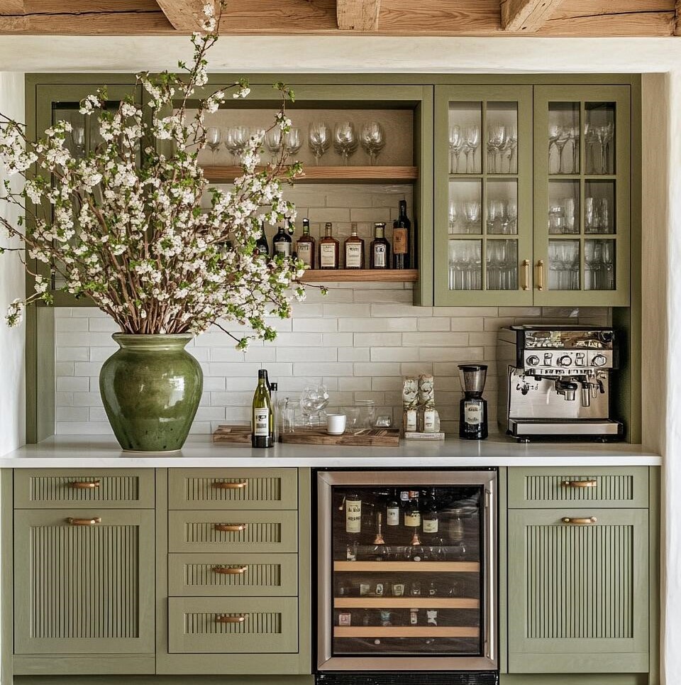 Elegant Integrated Bespoke Sideboard Cabinet with Tableware Compartment for Big Family Daily Storage Use