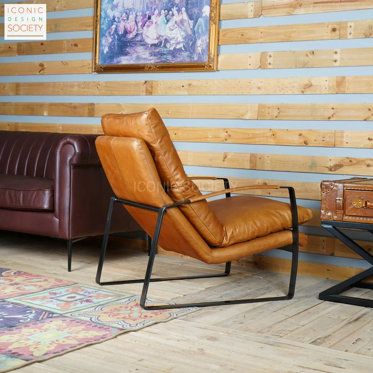 Modern Industrial Home Living Room Living Room Club Leisure Hotel Furniture Metal Steel Genuine Leather Lounge Accent Arm Chair